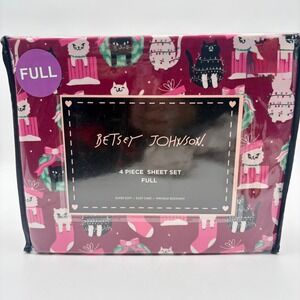 Betsey Johnson Full 4 Piece Sheet Set Christmas Holiday Cats Pink Cozy
